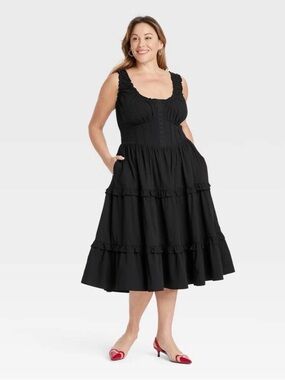 Ava & Viv Women's Corset Midi A-Line Dress - Black 2X